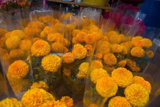 October 27, 2016 - Mexico City, Mexico City, MX - Mexicans prepare for the traditional Day of the Dead festival, when families honour and pray for dead loved ones. At the Escandon market in Mexico City, people buy flowers, costumes and festive sugar skulls to use for traditional decorations. Mexico City MX - ZUMAa136 20161027_zap_a136_004