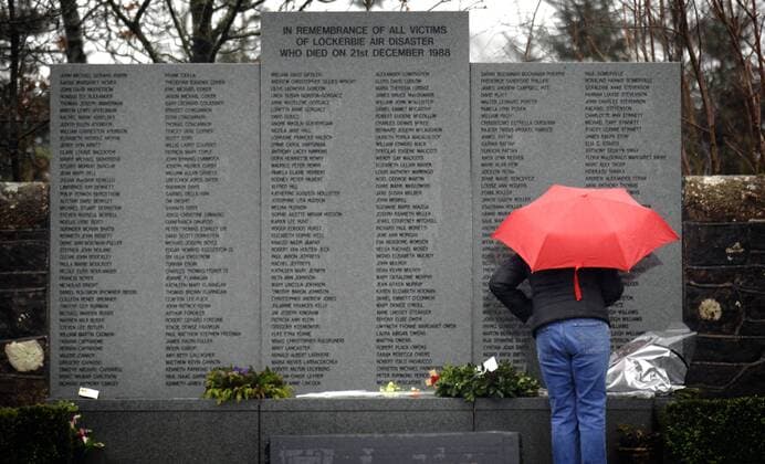 A woman visits the wall of names in the Lockerbie disaster memorial garden at Dryfesdale cemetery in Lockerbie. Sunday 21st December marks the 20th anniversary of the bombing of Pan Am flight 103 over the Scottish town of Lockerbie that killed 270 people. 18th December 2008. Picture by JANE BARLOW  - ZUMAts3_ 20081218_zaf_ts3_015