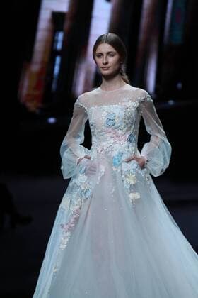 BEIJING, CHINA - NOVEMBER 01: A model showcases designs on the runway at AM.IXAM collection by Ma Ying during the Mercedes-Benz China Fashion Week Spring Summer 2017 at Banquet Hall of Beijing Hotel on November 1, 2016 in Beijing, China.  CFP494828354