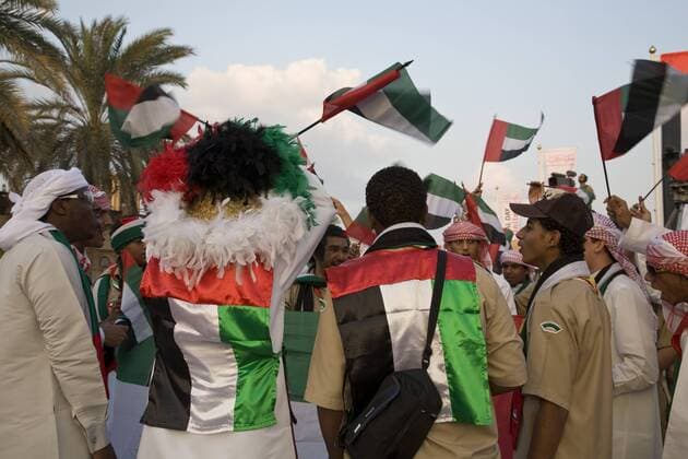 UAE, Dubai. Close-up of revelers participate in National Day celebrations. Credit as: Bill Young Jaynes Gallery DanitaDelimont.com  Copyright: xBillxJaynesx(BJA)x xDanitaxDelimont AS44 BJA0278