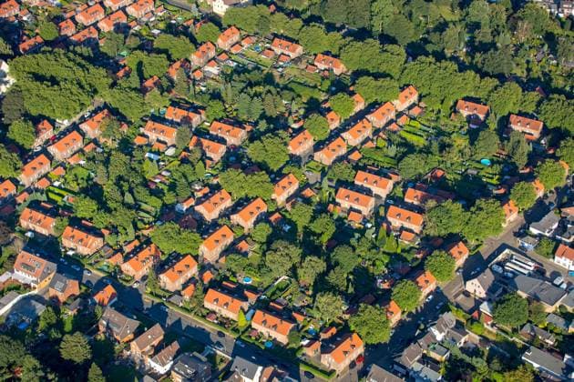 Oberhausen-Osterfeld Stemmersberg, historische Arbeitersiedlung Gutehoffnungshütte und Zechensiedlung Zeche Osterfel, Zechenhäuser, Oberhausen, Ruhrgebiet, Nordrhein-Westfalen, Deutschland !ACHTUNGxMINDESTHONORARx60xEURO!