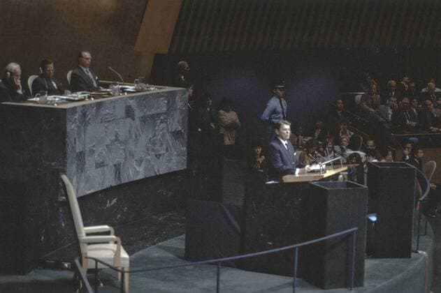 President Ronald Reagan speaks at the United Nations in New York on September 22, 1986  Copyright: xDennisxBrackx xDanitaxDelimont US33 DBK0010