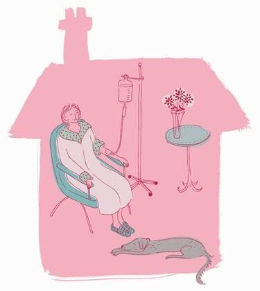 Patientin ist zu Hause an eine Infusion angeschlossen  TrinaxDalziel 12000028