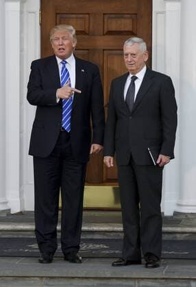 President-elect Donald Trump (L) poses with General James Mattis (R) at the clubhouse of Trump International Golf Club, November 19, 2016 in Bedminster Township, New Jersey. Pool photo by Aude Guerrucc  TPX20161119232 AUDExGUERRUCCI