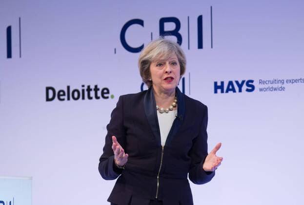 . 21 11 2016. London, United Kingdom.Prime Minister,Theresa May, delivers the keynote address at the CBI conference discussing the impact on UK business in a post-Brexit world.  xMarkxThomasx xi-Imagesx IIM-13849-0028