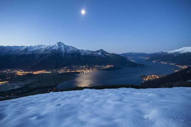 Lake Como and its many villages under a full moon, Lombardy, Italy, Europe Copyright: RobertoxMoiola 1179-75