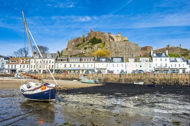 The town of Mont Orgueil and its castle, Jersey, Channel Islands, United Kingdom, Europe Copyright: MichaelxRunkel 1184-45