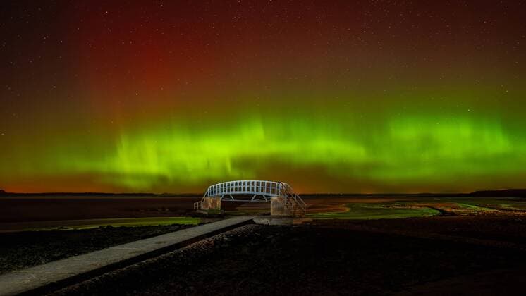 Aurora Borealis over the Bridge to Nowhere, Belhaven Bay, East Lothian, Scotland, United Kingdom, Europe Copyright: KarenxDeakin 1216-12