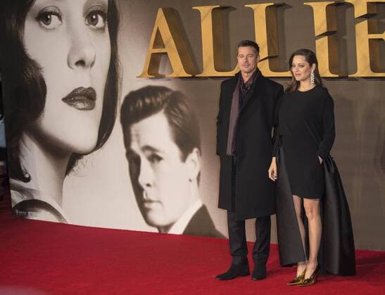 Allied UK film premiere London, UK. Brad Pitt and Marion Cotillard at the Allied UK film premiere, Odeon Leicester Square cinema, Leicester Square, London, England, UK, on Monday 21 November 2016. LMK368-61302-221116 