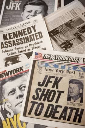 JFK assassination anniversary The front pages of New York newspapers on Friday, November 22, 2013 feature stories on the 50th anniversary of the John F. Kennedy assassination. The New York Daily News reprinted a complete reproduction of their Saturday, November 23, 1963 edition, the day after the assassination. November 22, 2016 is the 53rd anniversary of the Kennedy assassination (  RICHARDxB.xLEVINE