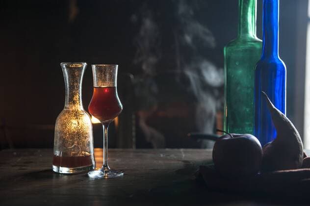 Shot glass and bottles in front of extinguishing fire property released  HHF05456