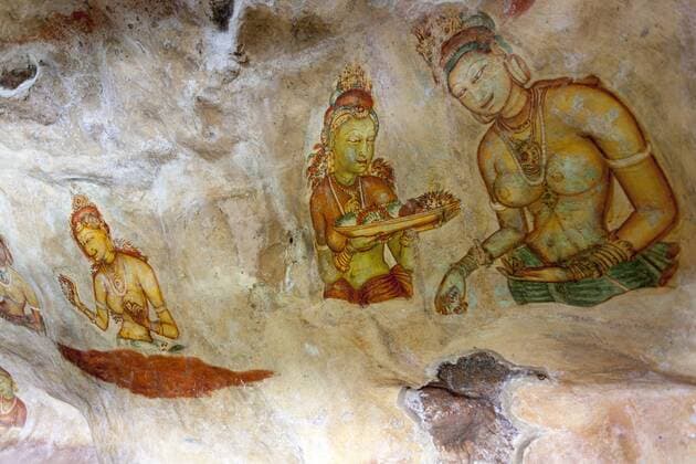 Sigiriya (Lion Rock) frescoes or ancient wall paintings, UNESCO World Heritage Site, Sri Lanka, Asia Copyright: CharliexHarding 10-272