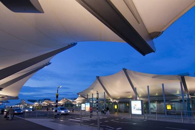 Heathrow Airport Terminal 5 at dusk, London, England, United Kingdom, Europe Copyright: CharlesxBowman 367-5810