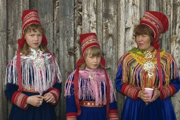 Portrait of Sami girls and woman, Lapps, in traditional costume for indigenous tribes meeting, at Karesuando, Sweden, Scandinavia, Europe Copyright: RobertxHardingxProductions 581-125