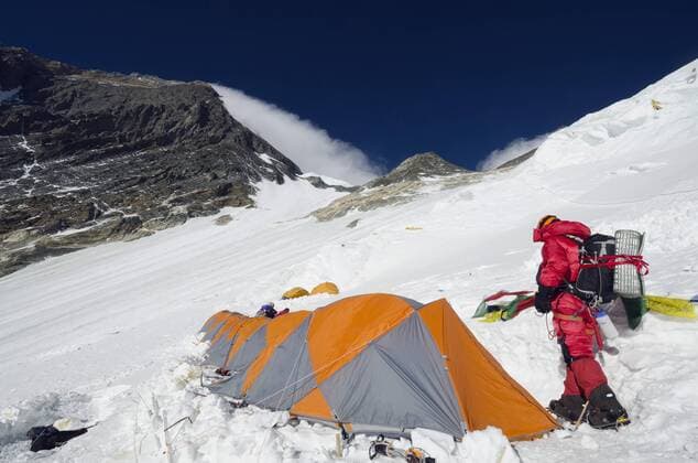 Camp 3 at 7100m on the Lhotse Face, Mount Everest, Solu Khumbu Everest Region, Sagarmatha National Park, UNESCO World Heritage Site, Nepal, Himalayas, Asia Copyright: ChristianxKober 733-5689