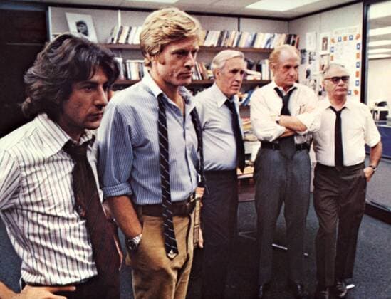 OSCARS. Bester Nebendarsteller. Preisträger 1971-1980 Die Unbestechlichen, (ALL THE PRESIDENT S MEN) USA 1976, Regie: Alan J. Pakula, DUSTIN HOFFMAN, ROBERT REDFORD, JASON ROBARDS, JACK WARDEN, MARTIN BALSAM UnitedArchives00006137