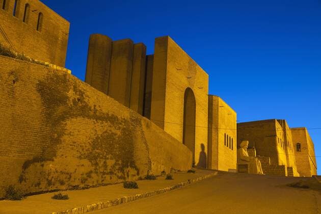 Statue of Mubarak Ben Ahmed Sharaf-Aldin at the main entrance to The Citadel, Erbil, Kurdistan, Iraq, Middle East Copyright: JanexSweeney 1104-125