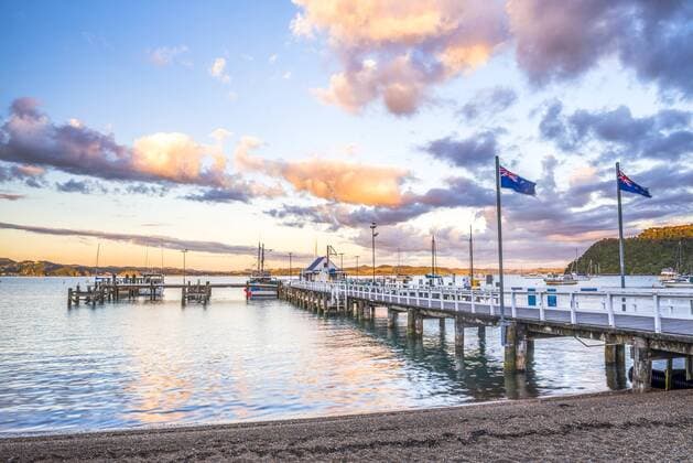 Russell Pier at sunset, Bay of Islands, Northland Region, North Island, New Zealand, Pacific Copyright: MatthewxWilliams-Ellis 1109-2814