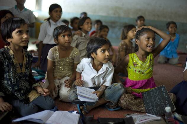 Indian children at Rajyakaiya School in Narlai village, Rajasthan, Northern India Copyright: TimxGraham 1161-5140