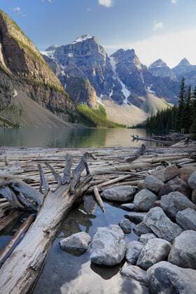 Log jam on Moraine Lake, Banff National Park, UNESCO World Heritage Site, Alberta, Rocky Mountains, Canada, North America Copyright: MartinxChild 785-1345