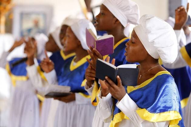 Choir singing, Sunday celebration at the Celestial Church of Christ, Missessinto, Atlantique, Benin, West Africa, Africa Copyright: Godong Editorial Use Only 809-6275