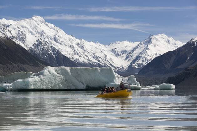 Boat tour with icebergs, Tasman Lake, Mount Cook National Park, UNESCO World Heritage Site, Canterbury region, South Island, New Zealand, Pacific Copyright: StuartxBlack 846-2014
