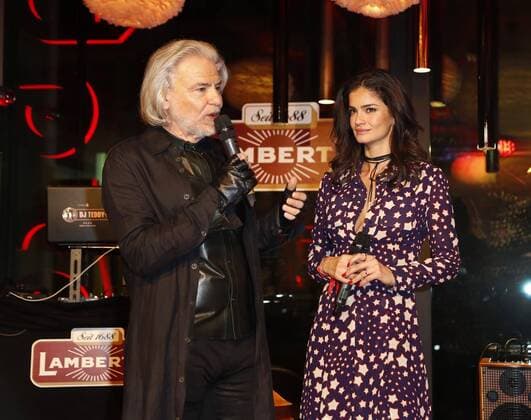 Dr. Hermann Buehlbecker (Alleininhaber LAMBERTZ), Shermine Shahrivar bei der LAMBERTZ-Fine Art-Kalenderpraesentation im Rosati Restaurant Koeln.