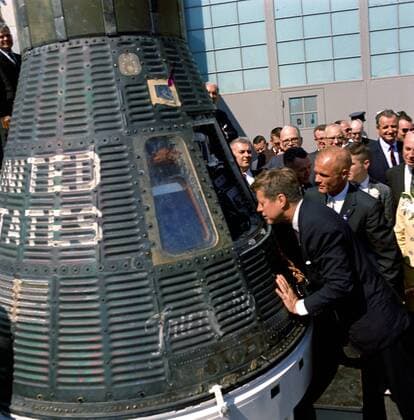 December 8, 2016 - (File Photo) - John Glenn, the first American to orbit the Earth and a former U.S. senator and war hero, has died. He was 95. PICTURED: February 23, 1962 - Cape Canaveral, Florida, U.S. - President JOHN F. KENNEDY and Astronaut JOHN GLENN look into the Mercury Friendship 7 space capsule that carried Glenn into space at the Cape Canaveral Air Force Station. Glenn was awarded the Distinguished Service Medal by the President following his historic flight. Cape Canaveral U.S. - ZUMAz03_ 20161208_sha_z03_023
