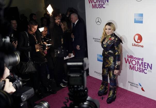 Madonna arrives on the red carpet at the Billboard Women in Music 2016 event on December 9, 2016 in New York City.  NYP20161209112 JOHNxANGELILLO