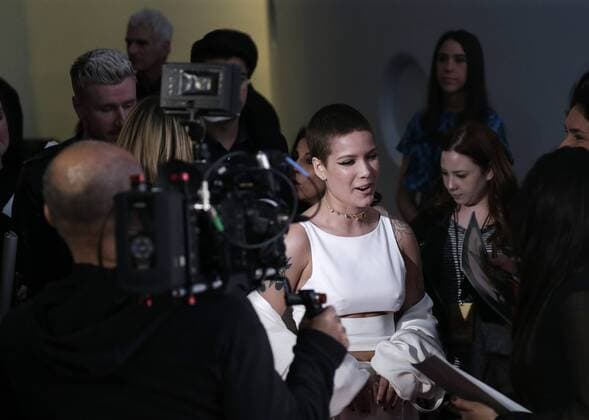 Halsey arrives on the red carpet at the Billboard Women in Music 2016 event on December 9, 2016 in New York City.  NYP20161209136 JOHNxANGELILLO