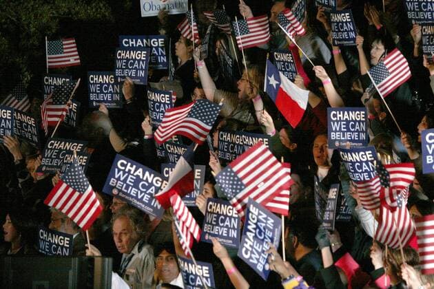 Mar 04, 2008 - San Antonio, Texas, USA - Supporters wait for Presidential candidate Senator Barack Obama to speak during a primary night rally at the Municipal Auditorium, Tuesday, March 4, 2008. Hillary Clinton has revived her campaign for the US presidency with projected primary election wins in three states. US media say she has taken the Democratic primary polls in Texas, Ohio and Rhode Island. The results of caucus meetings in Texas are not yet known. Rival Democrat Barack Obama took the primary in the state of Vermont. - ZUMAa27_ 20080304_rnn_a27_120