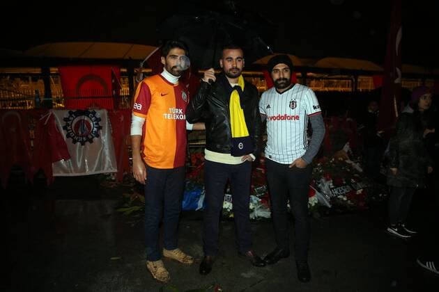 Galatasaray President Dursun Ozbek and a lot of different team supporters visit the blast site outside the Besiktas FC s Vodafone Arena Stadium in Istanbul, December 12, 2016, Turkey. At least 44 people were killed and 160 other wounded in twin explosions outside Vodafone Arena Stadium and in nearby Macka Park a few hours after the night s soccer match on 10 December. The bombs apparently targeted police officers who were securing the match. The Kurdish nationalist group Kurdistan Freedom Hawks (TAK), which seeks an independent Kurdish state in eastern and southeastern Turkey, claimed responsibility for the attack, according to published reports. 