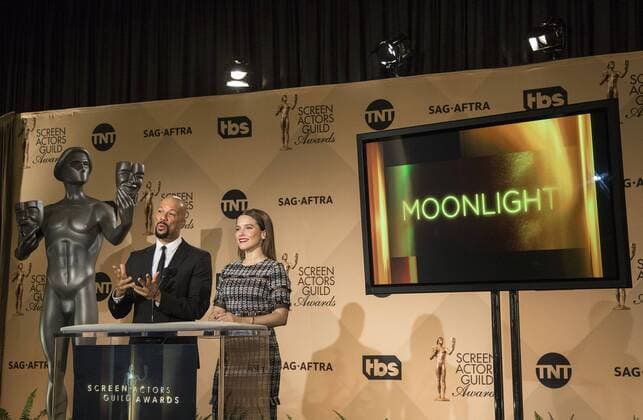 December 14, 2016 - West Hollywood, California, U.S - Common and Sophia Bush at the 23rd Annual Screen Actors Guild Awards Nominations announcement at the Pacific Design Center on Wednesday, December 14, 2016 in West Hollywood, California. Outstanding Performance by a Cast in a Motion Picture, MOONLIGHT West Hollywood U.S. - ZUMAp124 20161214_zaa_p124_068