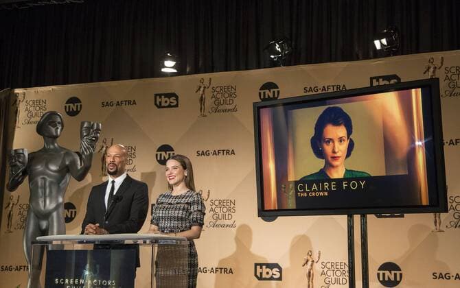 December 14, 2016 - West Hollywood, California, U.S - Common and Sophia Bush at the 23rd Annual Screen Actors Guild Awards Nominations announcement at the Pacific Design Center on Wednesday, December 14, 2016 in West Hollywood, California. Outstanding Performance by a Female Actor in a Drama Series, CLAIRE FOY Queen Elizabeth II Ã¢â‚¬ THE CROWNÃ West Hollywood U.S. - ZUMAp124 20161214_zaa_p124_078