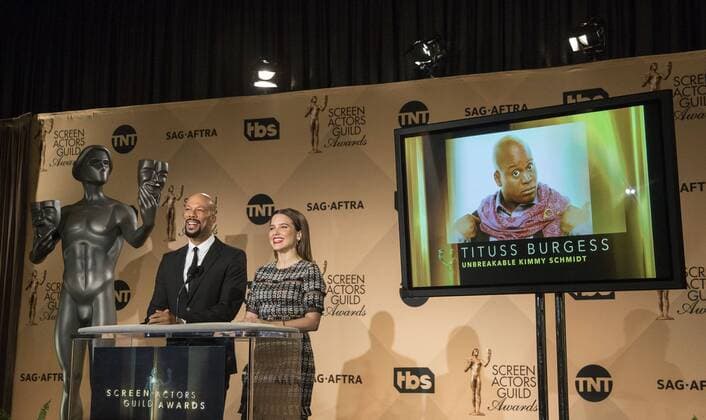 December 14, 2016 - West Hollywood, California, U.S - Common and Sophia Bush at the 23rd Annual Screen Actors Guild Awards Nominations announcement at the Pacific Design Center on Wednesday, December 14, 2016 in West Hollywood, California. Outstanding Performance by a Male Actor in a Comedy Series, TITUSS BURGESS Titus Andromedon Ã¢â‚¬ UNBREAKABLE KIMMY SCHMIDTÃ West Hollywood U.S. - ZUMAp124 20161214_zaa_p124_079