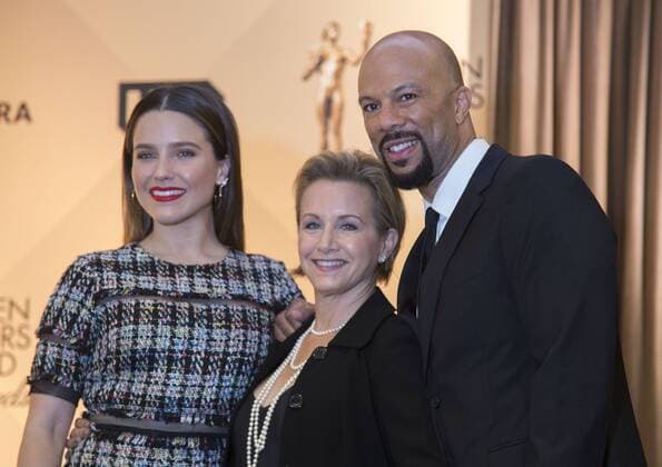 December 14, 2016 - West Hollywood, California, U.S - Sophia Bush, SAG-AFTRA president Gabrielle Carteris and Common at the 23rd Annual Screen Actors Guild Awards Nominations announcement at the Pacific Design Center on Wednesday, December 14, 2016 in West Hollywood, California. West Hollywood U.S. - ZUMAp124 20161214_zaa_p124_091