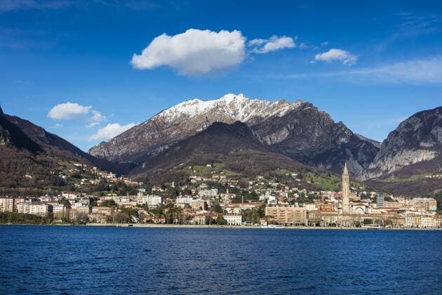 View of Lake Como and the city of Lecco framed by snowy peaks, Italian Lakes, Lombardy, Italy, Europe Copyright: RobertoxMoiola 1179-1342