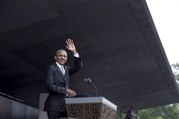 September 24, 2016 - Washington, DC, United States of America - U.S.President Barack Obama waves before his address at the opening of the Smithsonian National Museum of African American History and Culture September 24, 2016 in Washington, D.C. Barack Hussein Obama II (born August 4, 1961) is the 44th President of the United States. He is the first African American to be elected to office and the first president born outside the contiguous United States. Born in Honolulu, Hawaii, Obama is a graduate of Columbia University and Harvard Law School. He worked as a civil rights attorney and taught constitutional law at the University of Chicago Law School from 1992 to 2004. While serving three terms representing the 13th District in the Illinois Senate from 1997 to 2004, he ran unsuccessfully in the Democratic primary for the United States House of Representatives in 2000. Washington United - ZUMAz03_ 20160924_shs_z03_261