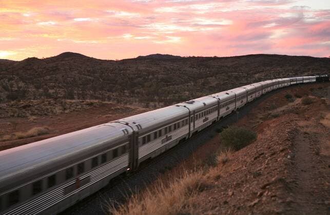 May 08, 2008 - Alice Springs, Northern Territory, Australia - The Ghan is a passenger train operating between Adelaide, Alice Springs, and Darwin on the Adelaide-Darwin railway in Australia. Operated by Great Southern Railway and with locomotives provided by Pacific National, the journey takes 48 hours to travel the 2,979 kilometres (1850 miles). The service s name is an abbreviated version of its previous nickname The Afghan Express, which comes from the Afghan camel trains that trekked the same route before the advent of the railway. - ZUMAm69_ 20080508_gha_m69_430
