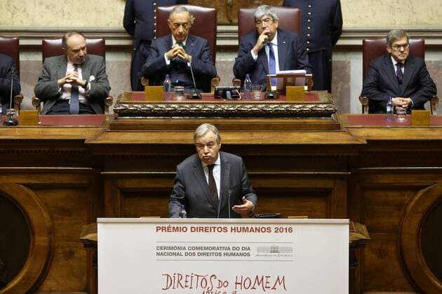 December 23, 2016 - Lisbon, Portugal - Newly sworn-in Secretary General of the United Nations Antonio Guterres delivers a speech during a ceremony to award Guterres with a human rights award at the Parliament in Lisbon, Portugal, on December 23 2016. This year s award was given to Antonio Guterres, Secretary-General of the United Nations, for his work in the defense of human rights, especially in the discharge of the duties of United Nations High Commissioner for Refugees (UNHCR). This Prize is awarded annually by the President of the Assembly of the Republic, after hearing the Conference of Leaders, on the proposal of the jury constituted by the Committee on Constitutional Affairs, Rights, Freedoms and Guarantees. Photo: . Lisbon Portugal - ZUMAf123 26648317sp