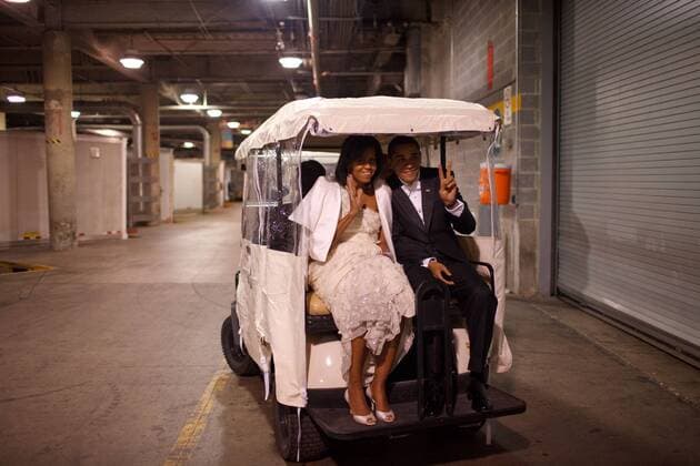 Feb. 20, 2010 - President Barack Obama and First Lady Michelle Obama ride in a golf cart an Inaugural ball 1 20 09..Barack Hussein Obama II (born August 4, 1961) is the 44th President of the United States. He is the first African American to be elected to office and the first president born outside the contiguous United States. Born in Honolulu, Hawaii, Obama is a graduate of Columbia University and Harvard Law School. He worked as a civil rights attorney and taught constitutional law at the University of Chicago Law School from 1992 to 2004. While serving three terms representing the 13th District in the Illinois Senate from 1997 to 2004, he ran unsuccessfully in the Democratic primary for the United States House of Representatives in 2000. - ZUMAz03_ 20100220_shh_z03_754