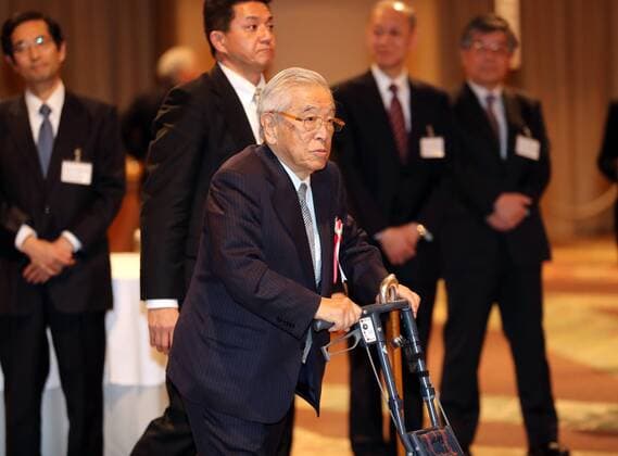 January 5, 2017, Tokyo, Japan - Toyota Motor honorary chairman Shoichiro Toyoda, father of Toyota president Akio Toyoda attends Japanese automobile industry associations New Year party at a Tokyo hotel on Tuesday, January 5, 2017.  (lwxa007315)