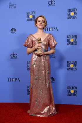 Claire Foy winner of the award for Best Performance by an Actress in a Television Series - Drama for The Crown appears backstage during the 74th annual Golden Globe Awards at the Beverly Hilton Hotel in Beverly Hills, California on January 8, 2017.  LAP20170108417 JIMxRUYMEN