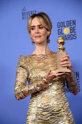 Sarah Paulson, winner of the award for Best Performance by an Actress in a Limited Series or Motion Picture Made for Television for The People V. OJ Simpson: An American Crime Story appears backstage during the 74th annual Golden Globe Awards at the Beverly Hilton Hotel in Beverly Hills, California on January 8, 2017.  LAP20170108454 JIMxRUYMEN