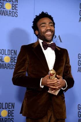 Donald Glover winner of the award for Best Performance by an Actor in a Television Series - Musical or Comedy for Atlanta appears backstage during the 74th annual Golden Globe Awards at the Beverly Hilton Hotel in Beverly Hills, California on January 8, 2017.  LAP20170108501 JIMxRUYMEN