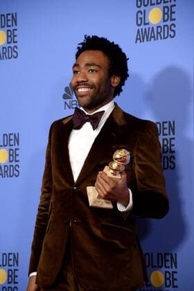 Donald Glover winner of the award for Best Performance by an Actor in a Television Series - Musical or Comedy for Atlanta appears backstage during the 74th annual Golden Globe Awards at the Beverly Hilton Hotel in Beverly Hills, California on January 8, 2017.  LAP20170108505 JIMxRUYMEN
