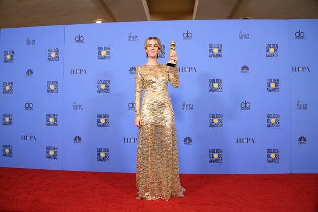 Jan 8, 2017 - Beverly Hills, California, U.S - After winning the category of BEST PERFORMANCE BY AN ACTRESS IN A MINI-SERIES OR MOTION PICTURE MADE FOR TELEVISION for her role in The People v. O.J. Simpson: American Crime Story, actress SARAH PAULSON poses backstage in the press room with her Golden Globe Award at the 74th Annual Golden Globe Awards at the Beverly Hilton in Beverly Hills, CA on Sunday, January 8, 2017. Beverly Hills U.S - ZUMAz03_ 20170108_sha_z03_463