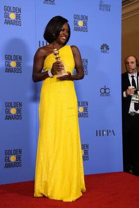 Jan 8, 2017 - Beverly Hills, California, U.S - After winning the category of BEST PERFORMANCE BY AN ACTRESS IN A SUPPORTING ROLE IN A MOTION PICTURE for her work in Fences, actress VIOLA DAVIS poses backstage in the press room with her Golden Globe Award at the 74th Annual Golden Globe Awards at the Beverly Hilton in Beverly Hills, CA on Sunday, January 8, 2017. Beverly Hills U.S - ZUMAz03_ 20170108_sha_z03_482