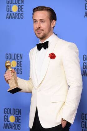 Jan 8, 2017 - Beverly Hills, California, U.S - After winning the category of BEST PERFORMANCE BY AN ACTOR IN A MOTION PICTURE COMEDY OR MUSICAL for his work in La La Land, actor RYAN GOSLING poses backstage in the press room with his Golden Globe Award at the 74th Annual Golden Globe Awards at the Beverly Hilton in Beverly Hills, CA on Sunday, January 8, 2017. Beverly Hills U.S - ZUMAz03_ 20170108_sha_z03_553