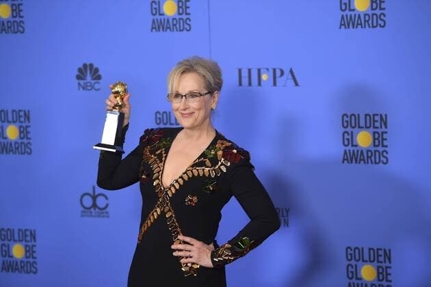 January 8, 2017 - Los Angeles, California, U.S. - MERYL STREEP celebrates receiving the Cecil B. DeMille backstage at 74th Annual Golden Globe Awards, at The Beverly Hilton in Beverly Hills. Los Angeles U.S. - ZUMAz03_ 20170108_zbp_z03_423